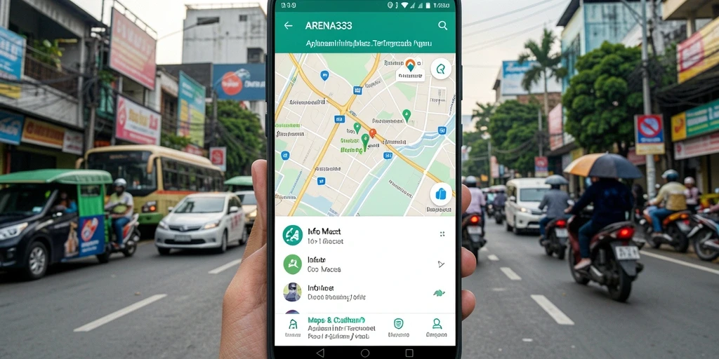 Antarmuka aplikasi ARENA333 menampilkan informasi lalu lintas dan cuaca terkini.