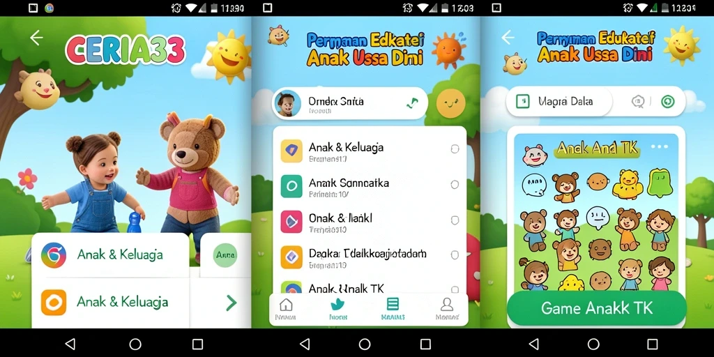 Antarmuka ceria dan interaktif dari CERIA33 yang mendidik anak.