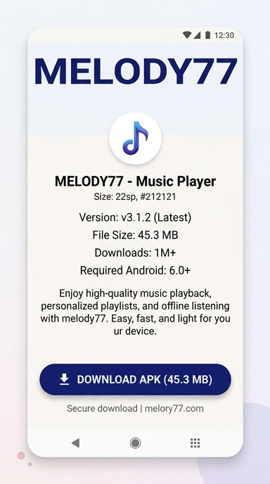 Tampilan halaman APK melody77