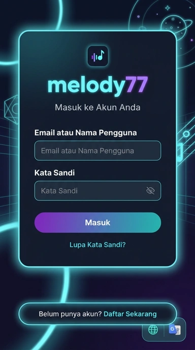 Tampilan halaman login melody77